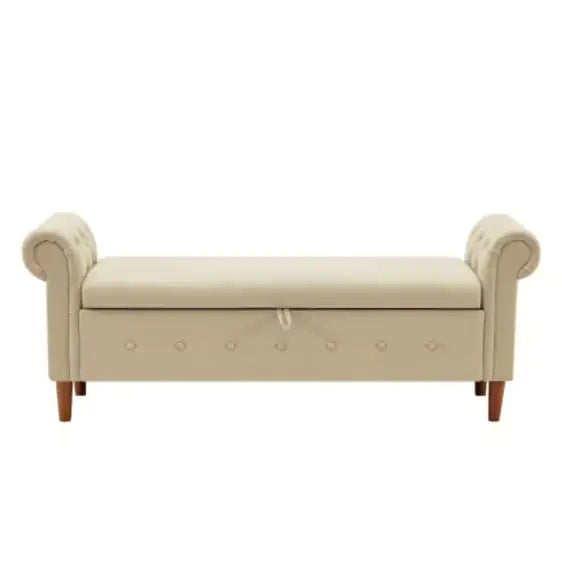 Beige Multifunctional Storage Rectangular Sofa Stool